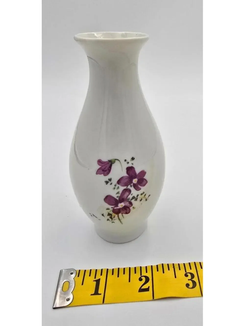 Vintage Mini Porcelain Bud Vase Purple Floral Design 5 Inch Decor